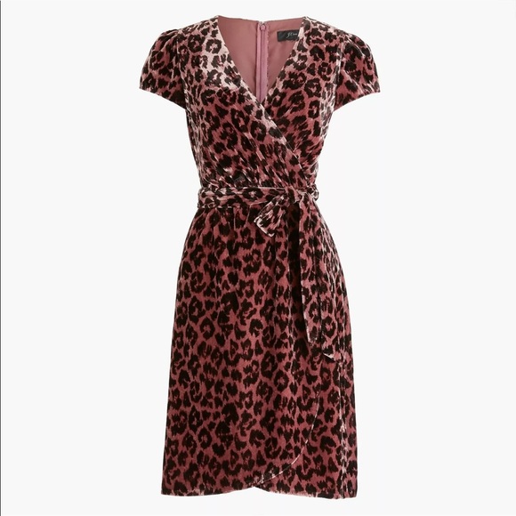 NWT J.Crew Faux-wrap Velvet Rose Leopard Dress - Picture 3 of 8